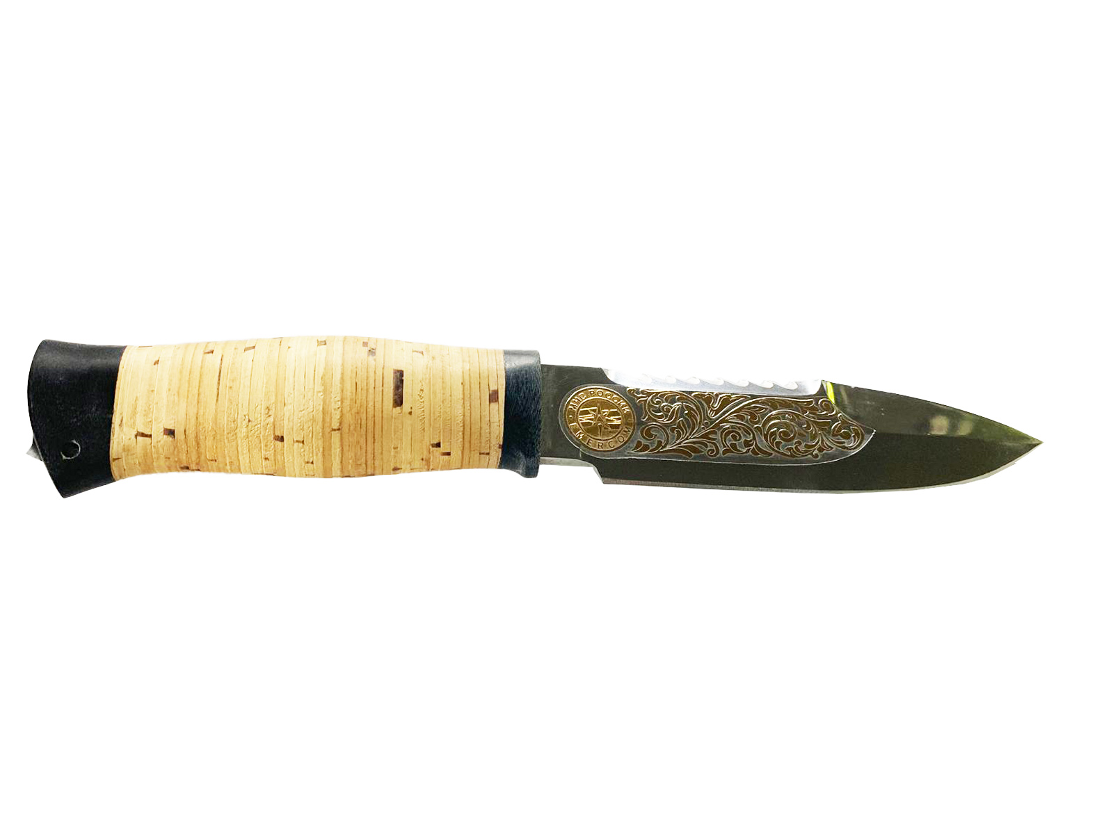 Нож Росоружие Спас-1 95x18 береста позолота гравировка - фото 1