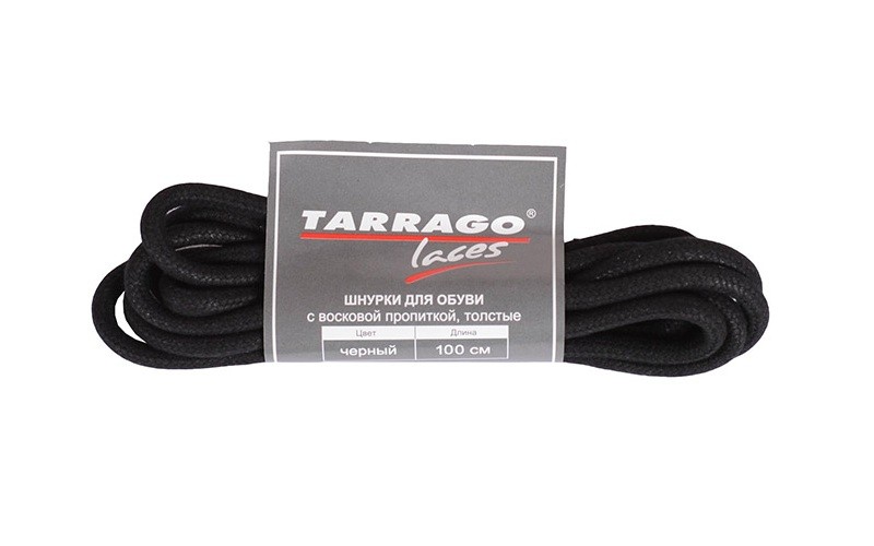 Шнурки Tarrago 100см круглые толстые с пропиткой х/б черные - фото 1
