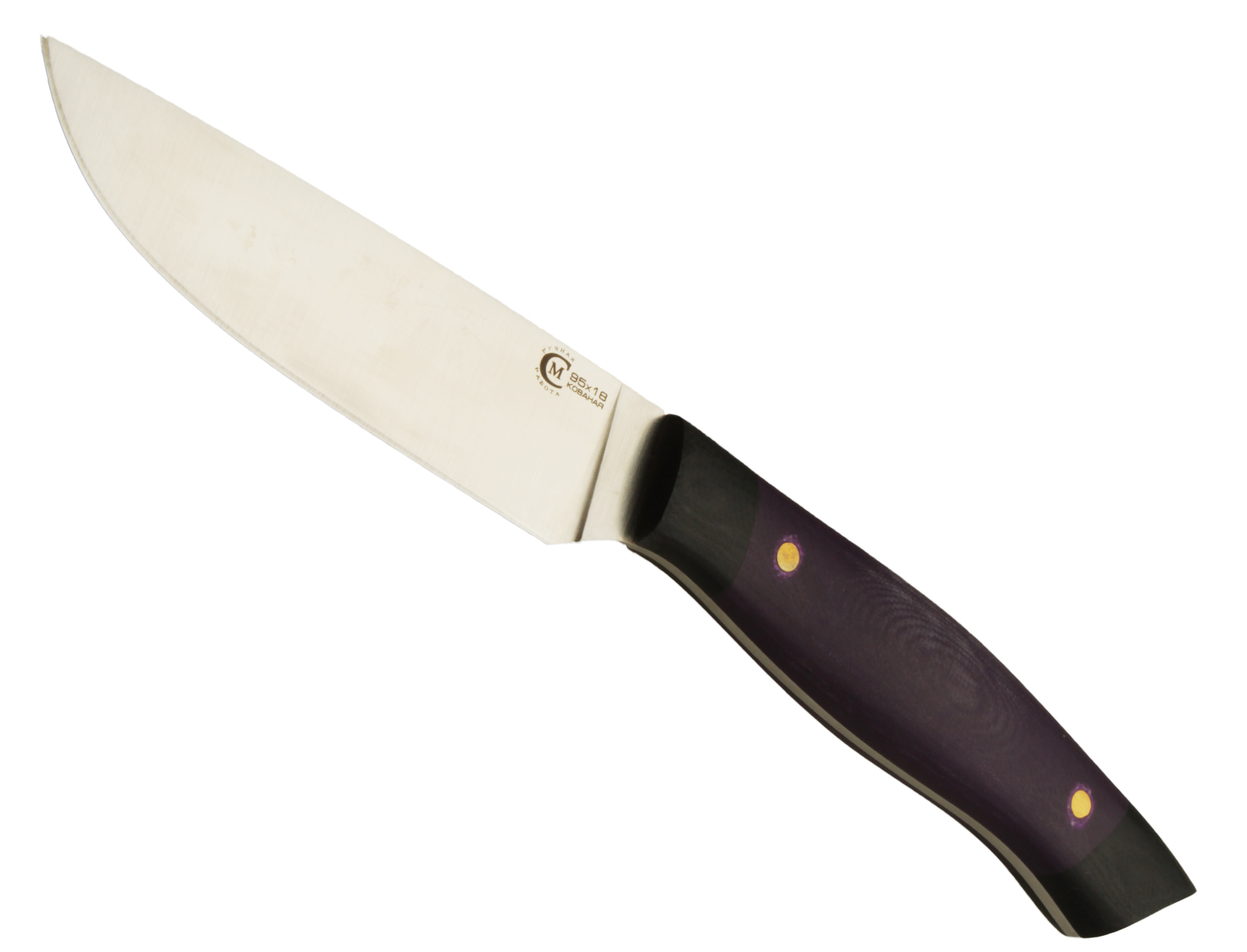 Нож ИП СЕМИНА Овощной ст.95х18 ц.м. рук.G10 фиолетовый с чехлом - фото 1