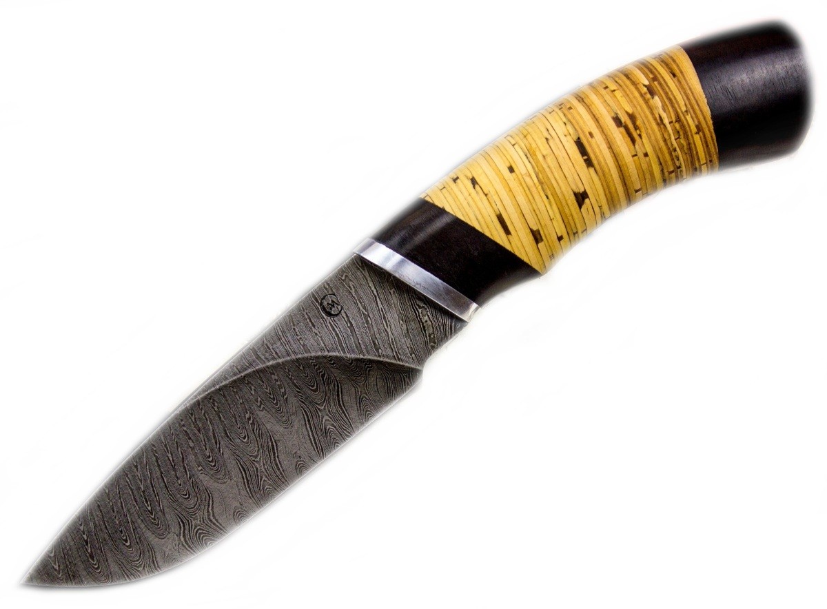 Нож ИП Семин Разделочный дамасская сталь береста - фото 1