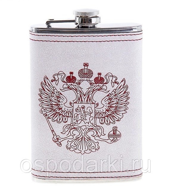 Фляжка Хольстер Герб РФ TD-8A 8oz кожаный чехол - фото 1