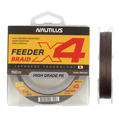 Шнур Nautilus X4 Feeder Braid Dark Brown d-0.16мм 10.8кг 150м Com - фото 1