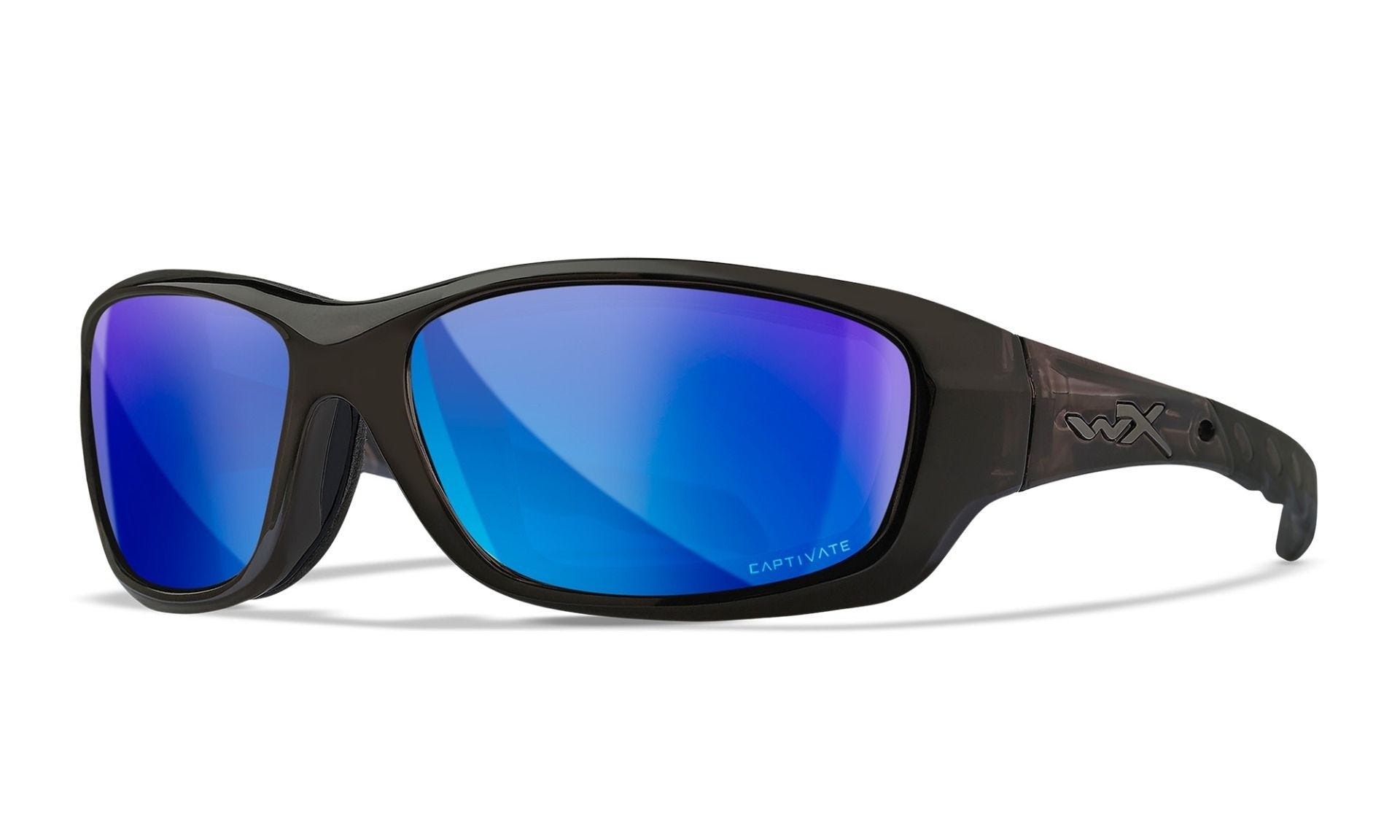 Wiley X WX Gravity Crystal Black Polarized Blue Mirror