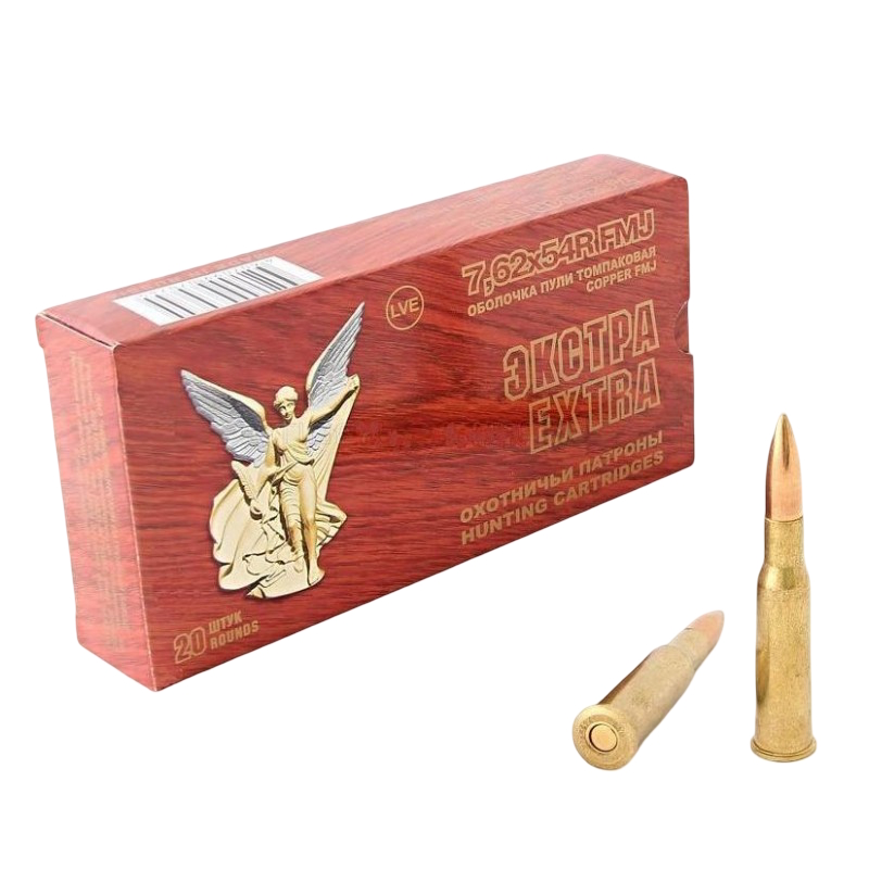 Патрон 7,62x54 НПЗ FMJ 13гр высокой кучности гильза латунь пуля томпак - фото 1
