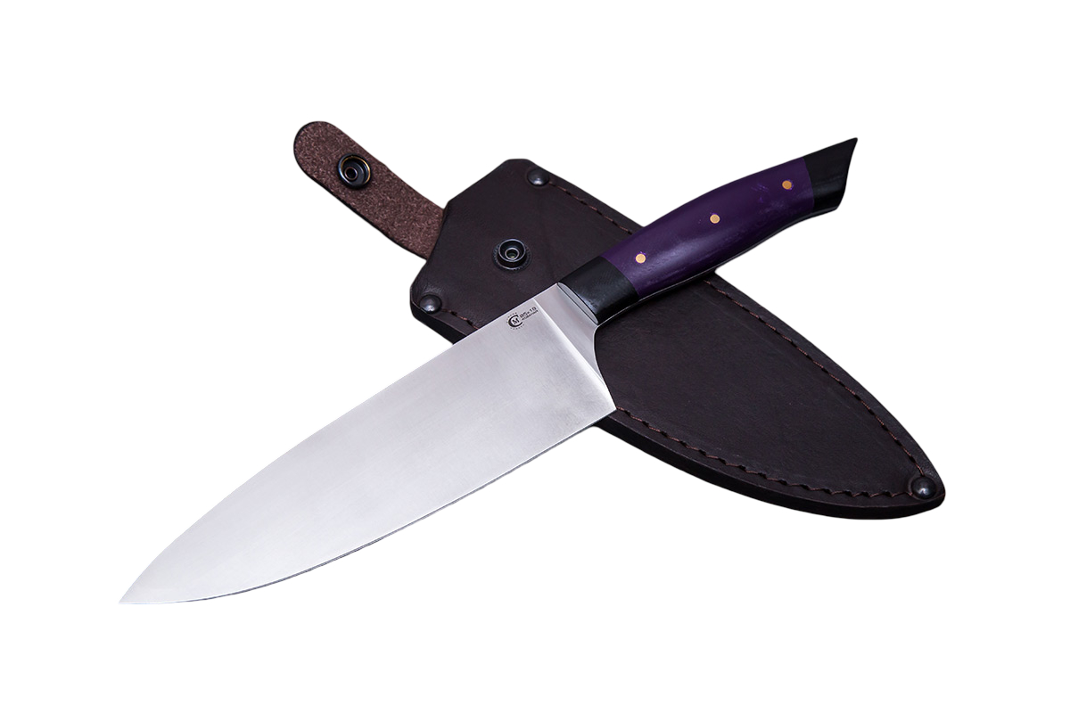 Нож ИП СЕМИНА Универсал ст.95х18 ц.м. рук.G10 фиолетовый с чехлом - фото 1