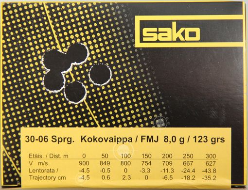 Патрон 30-06Sprg Sako 8,0 Range FMJ - фото 1