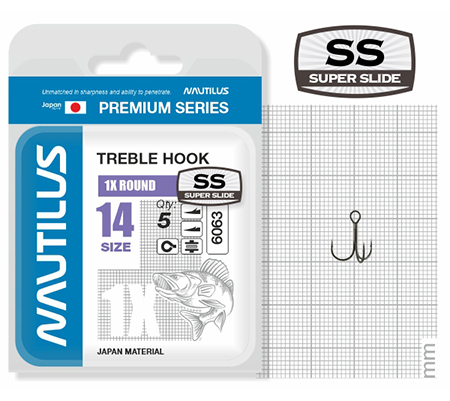 Крючок тройной Nautilus 1X Round Premium Series 6063SS №14 (5шт) - фото 1