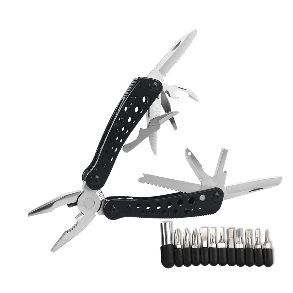 Мультитул Ganzo G204 21 в 1 серебристый с черными рукоятями - фото 1