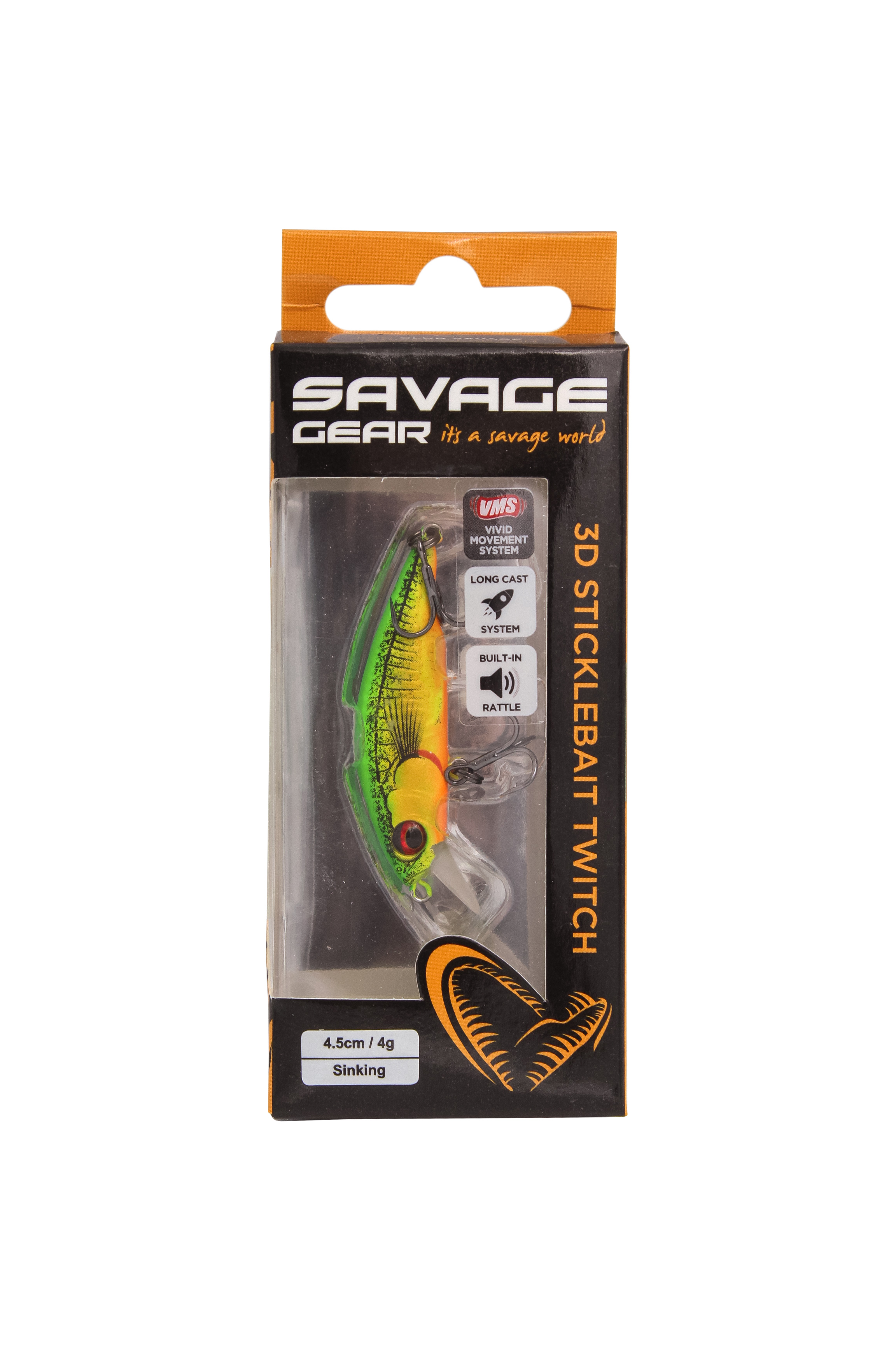 Воблер Savage Gear 3D sticklebait twitch 4,5см 4гр sinking firetiger - фото 1