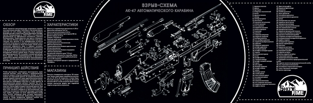 Коврик ShotTime для чистки оружия "АК-47" черно-белый 90см x 30см - фото 1