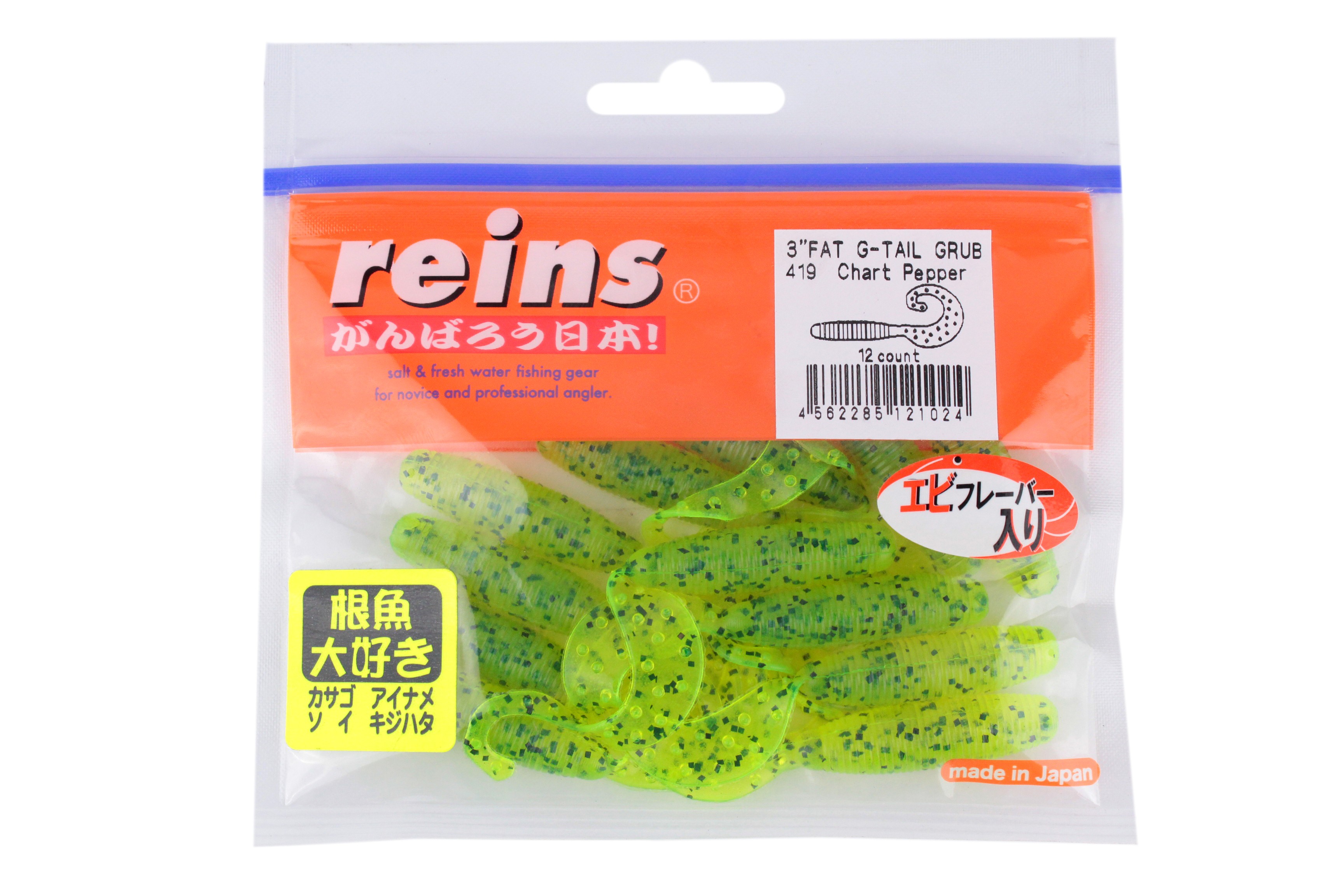 Приманка Reins Fat G tail grub 3'' цв. 419 chart pepper уп 12шт