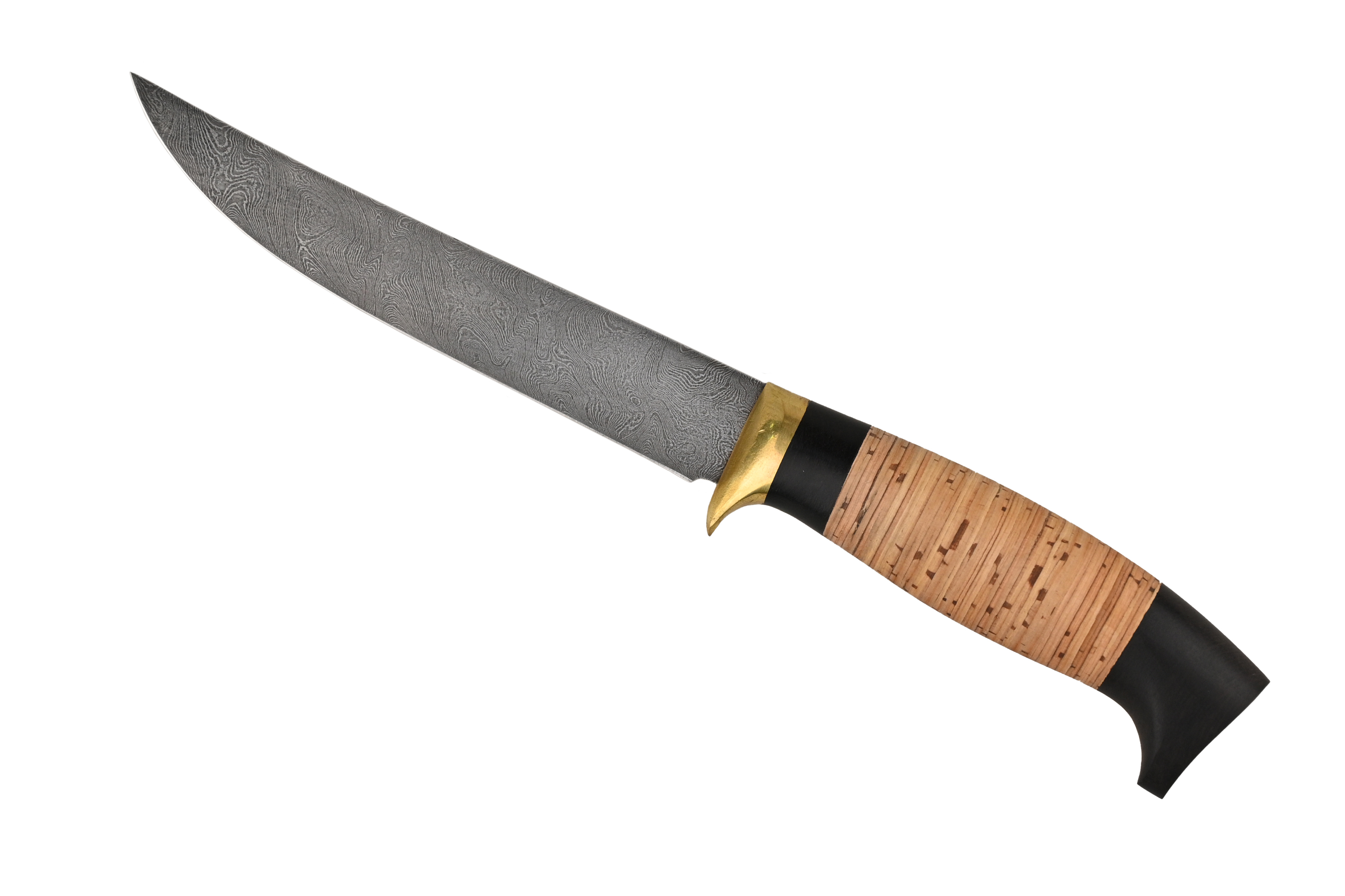 Нож ИП Семин Филейный дамасская сталь средний литье береста граб - фото 1
