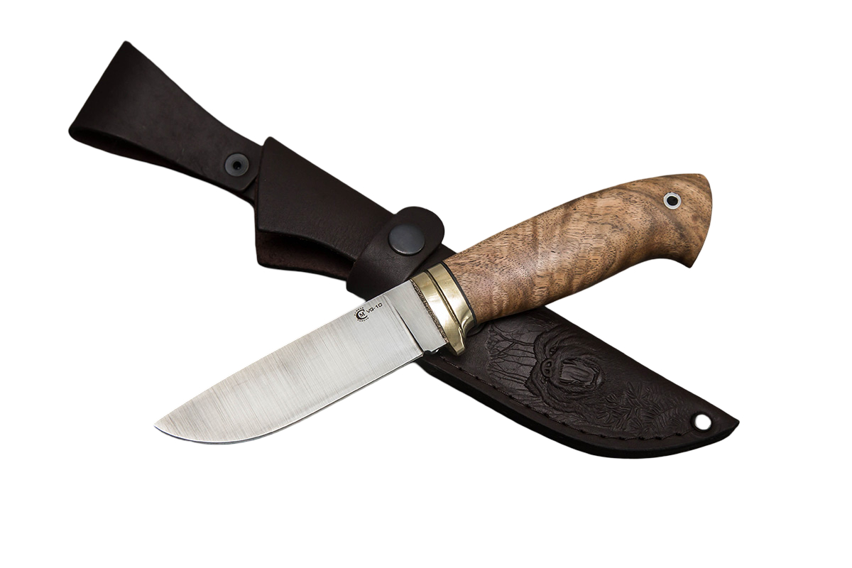 Нож ИП СЕМИНА Егерь сталь VG-10 литье мельхиор орех кап - фото 1