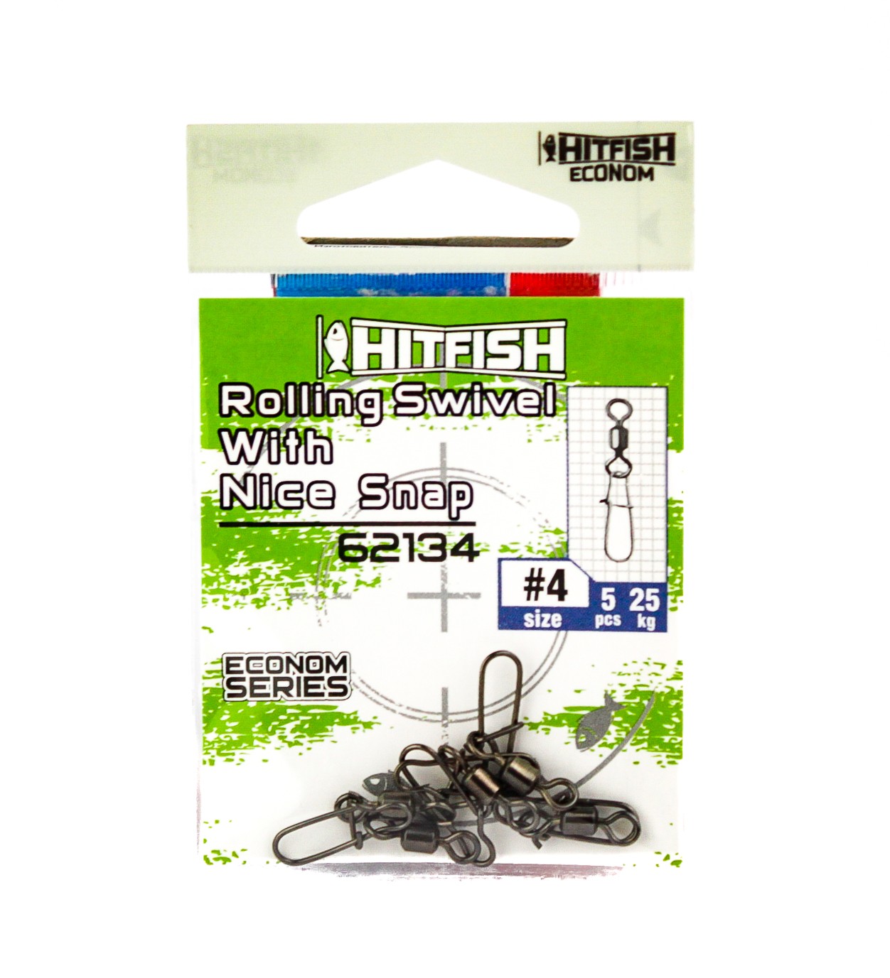 Вертлюг с застежкой Hitfish Econom series rolling swivel nicesnap 25кг уп.5шт - фото 1