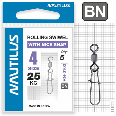 Вертлюг Nautilus Rolling Swivel 0102 with Nice Snap №4 25кг - фото 1