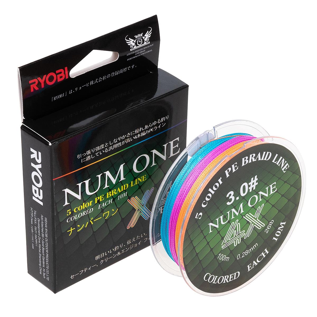 МП Шнур NUM ONE PE4X-100M 3.0#/0,285 mm Multi Colour Ryobi - фото 1