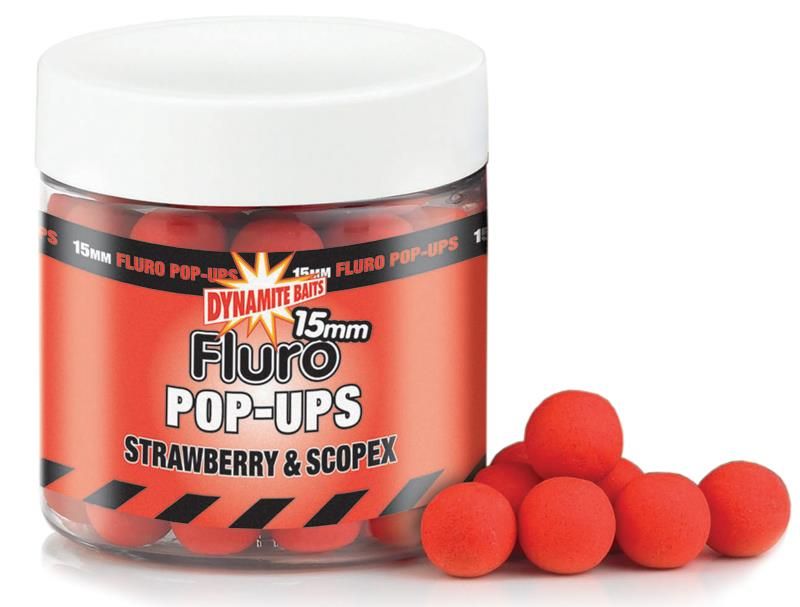 Бойлы Dynamite Baits Strawberry & scopex fluro 15мм Pop-Ups - фото 1
