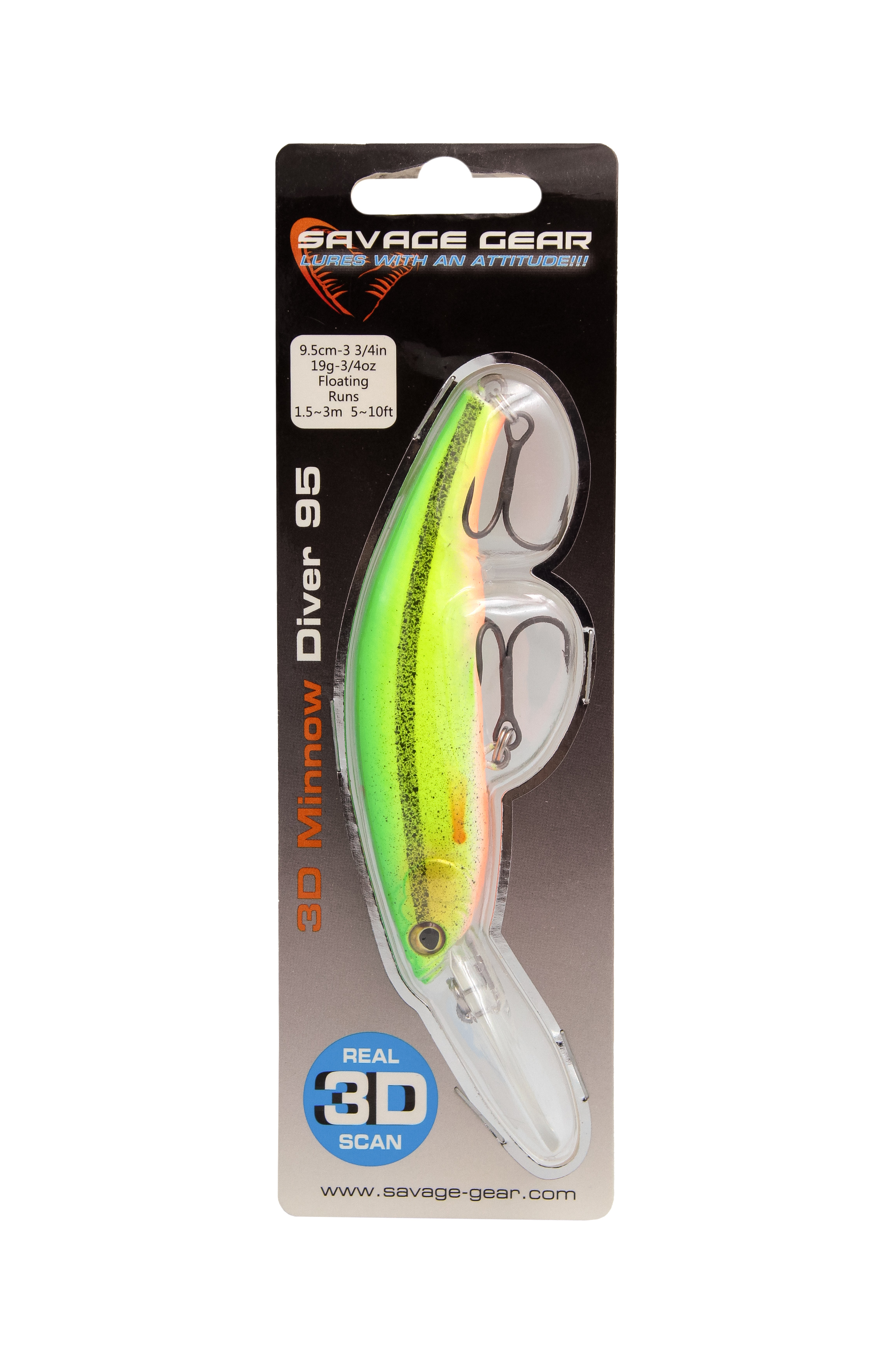 Воблер Savage Gear 3D minnow diver 9,5см 18гр F 03 firetiger - фото 1