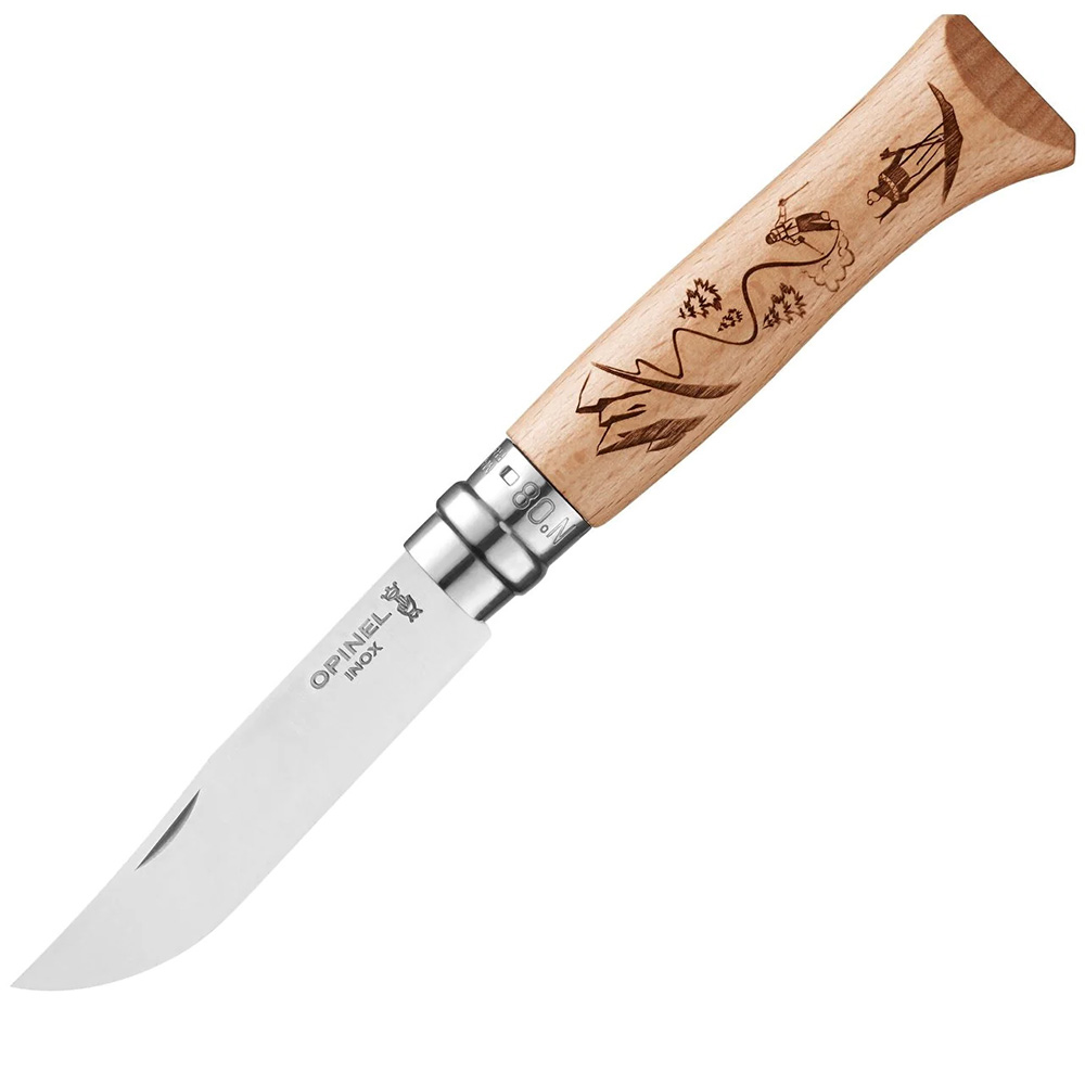 Нож Opinel №8 Alpine adventures нерж ст рукоять дуб гравировка лыжи 002188 - фото 1