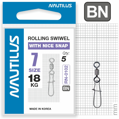 Вертлюг Nautilus с застёжкой Rolling Swivel0102 with nice snap size №7 18кг - фото 1