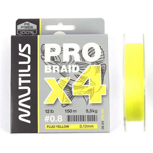 Шнур Nautilus Pro Braid X4 Fluo Yellow d-0.12 5.5кг 12lb 150м Com - фото 1