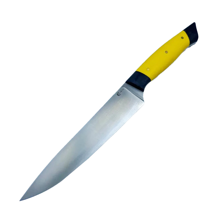 Нож ИП Семин Хлебный ст.VG-10 ц.м. рук.G10 желтый с чехлом - фото 1