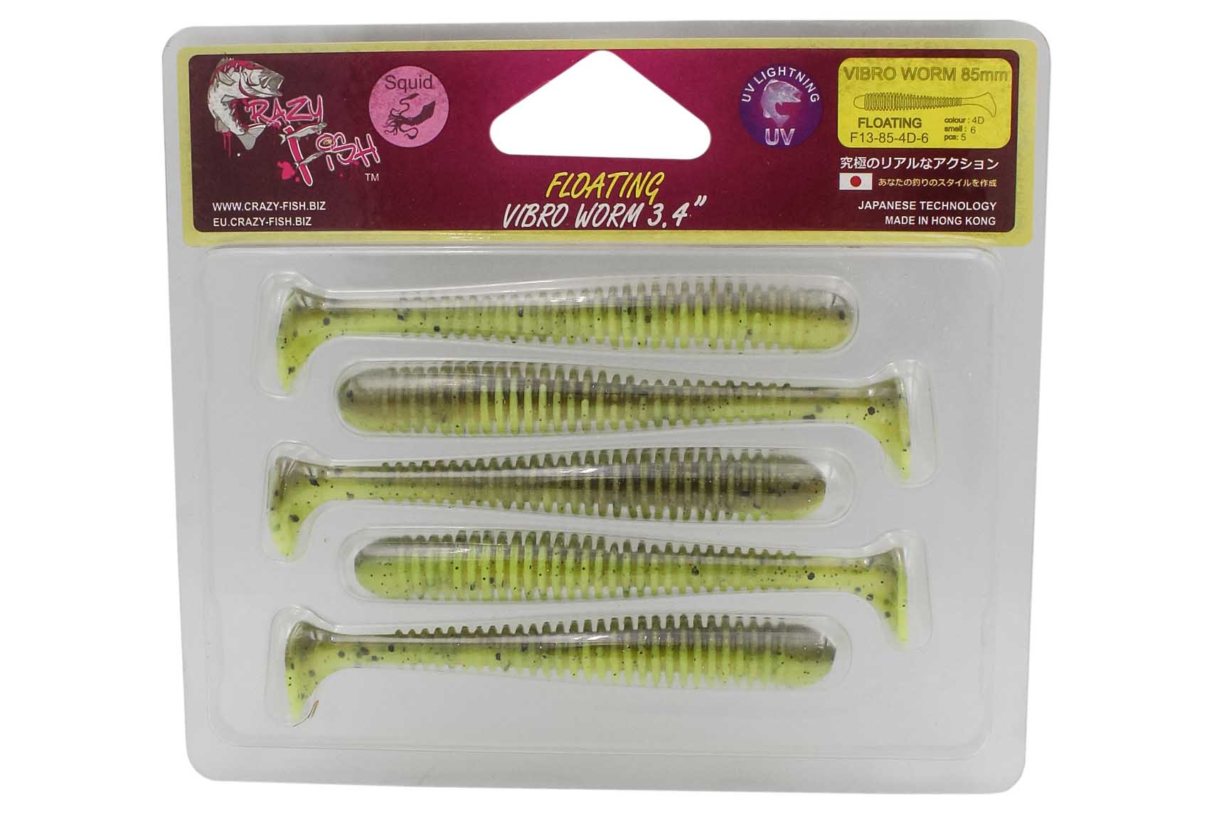 Приманка Crazy Fish Vibro worm 3,4" F13-85-4D-6