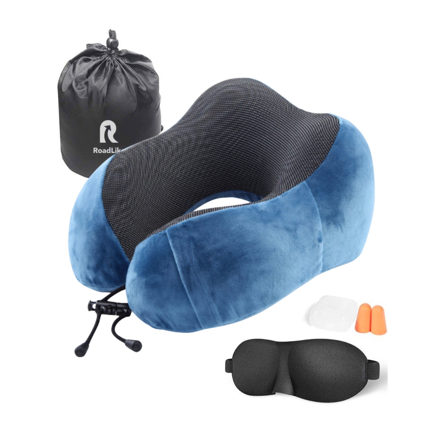Подушка RoadLike Travel kit velvet с эффектом памяти голубой - фото 1