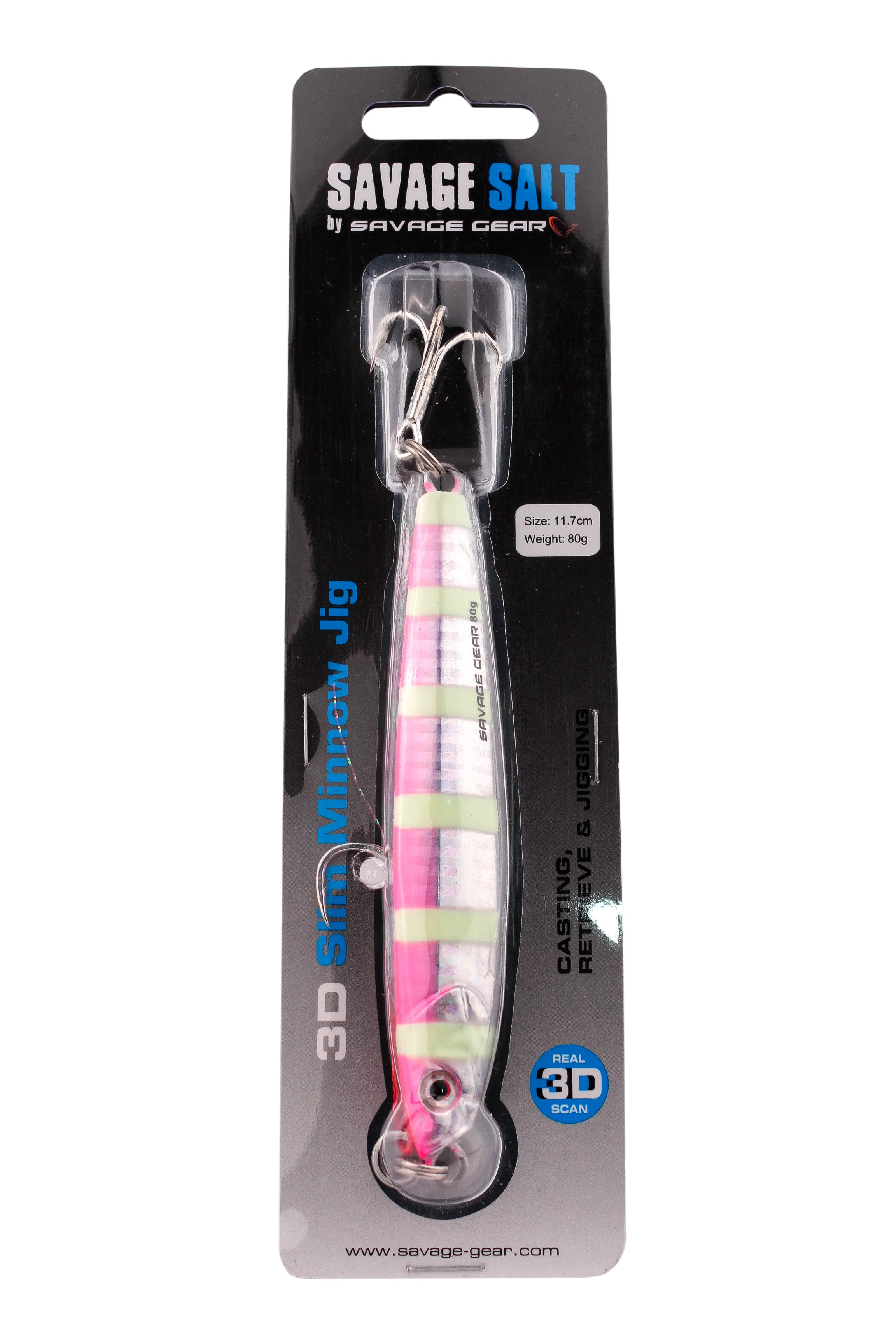 Пилькер Savage Gear 3D Slim Minnow Jig 80гр 11,7см Pink Zebra Glow - фото 1