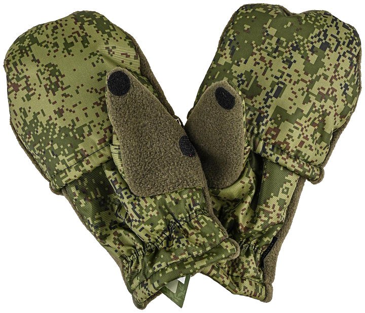 Перчатки Хольстер охотника-рыбака зеленые/пиксель  - фото 1