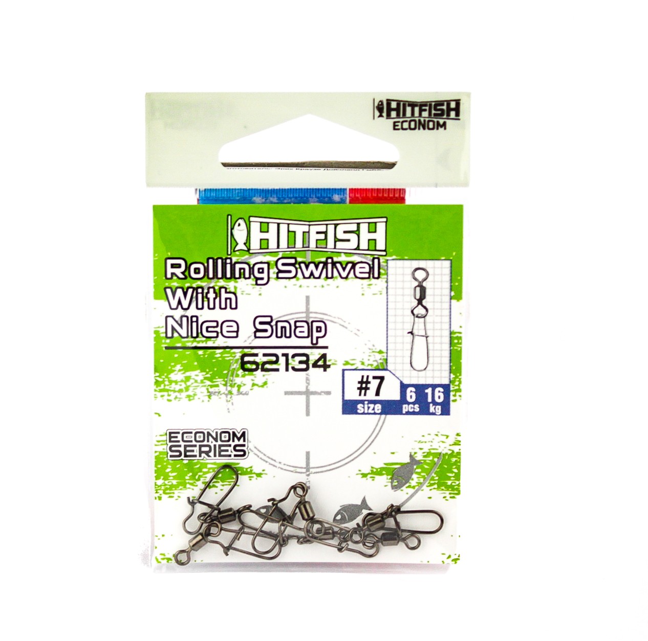 Вертлюг с застежкой Hitfish Econom series rolling swivel nicesnap 16кг уп.6шт - фото 1