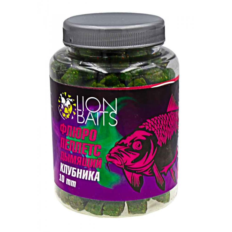 Пеллетс флюро Lion Baits дымящий клубника 10мм - 300гр - фото 1