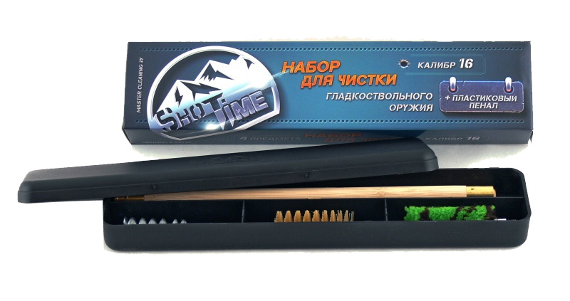 Набор для чистки ShotTime к16 деревянный шомпол+3 ерша пенал пластик - фото 1