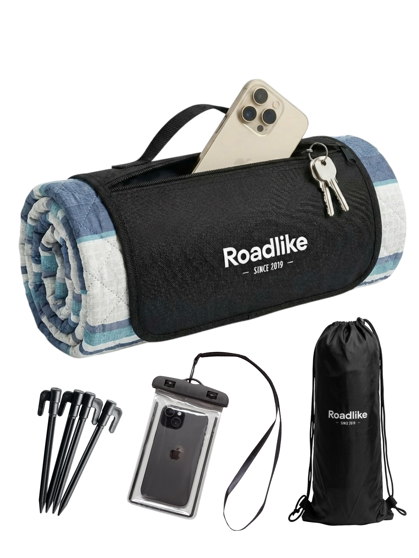 МП Коврик для пикника RoadLike Wave, 2х2 м, белый-синий-серый - фото 1