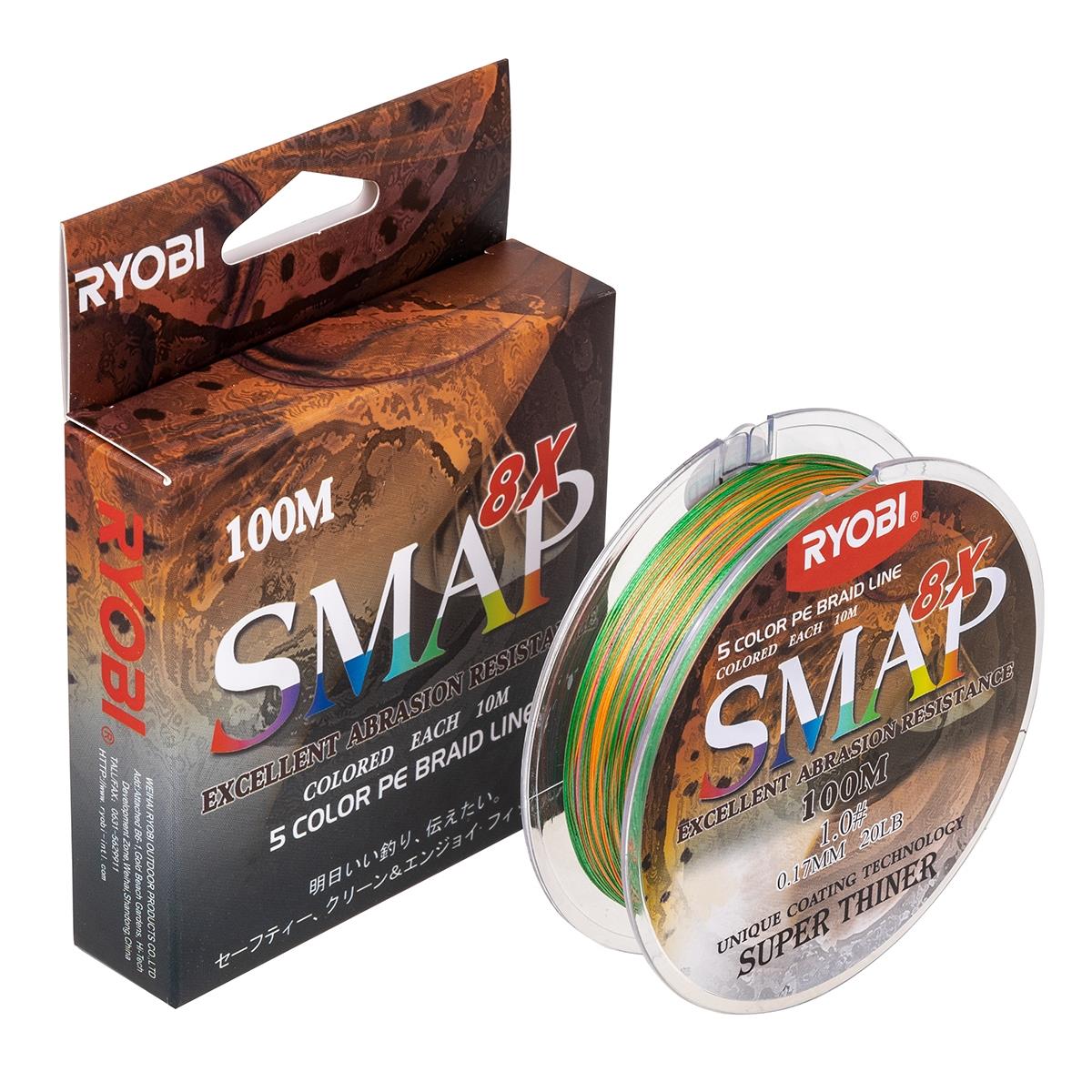 МП Шнур SMAP PE8X-100M 1.0# Multi Colour 0,165мм Ryobi - фото 1
