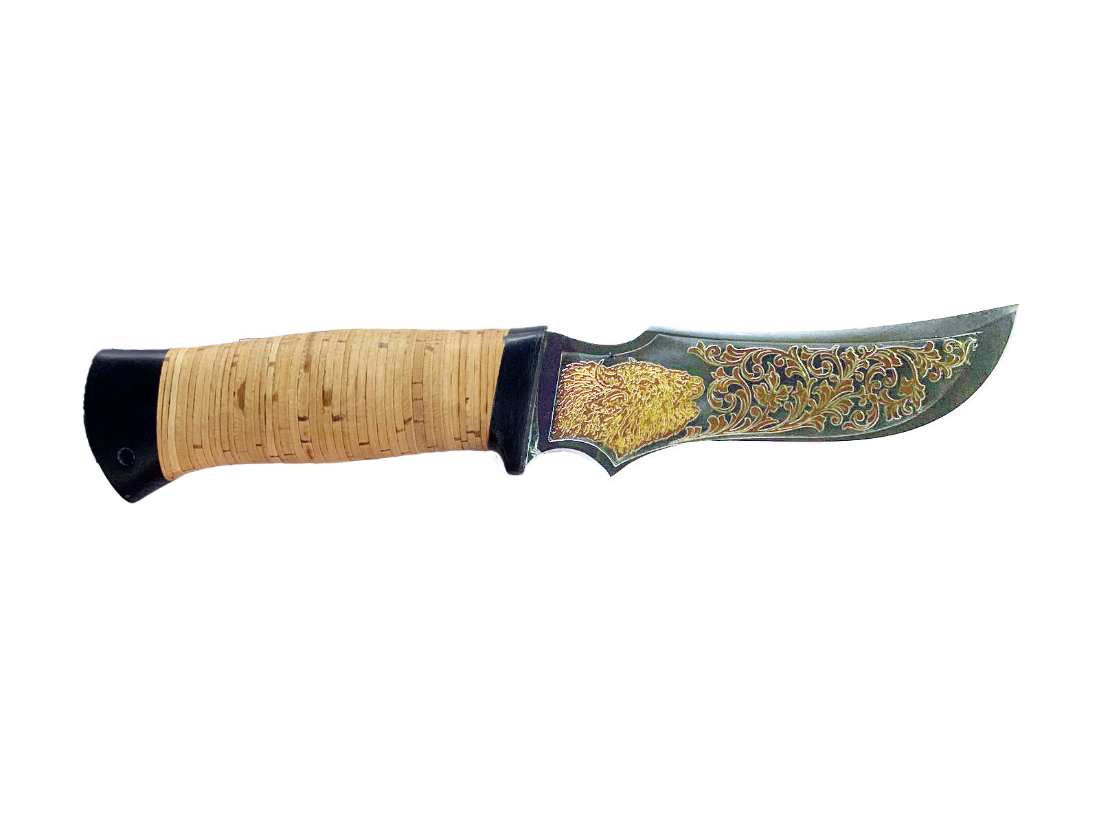Нож Росоружие Зубр 95x18 береста позолота гравировка - фото 1