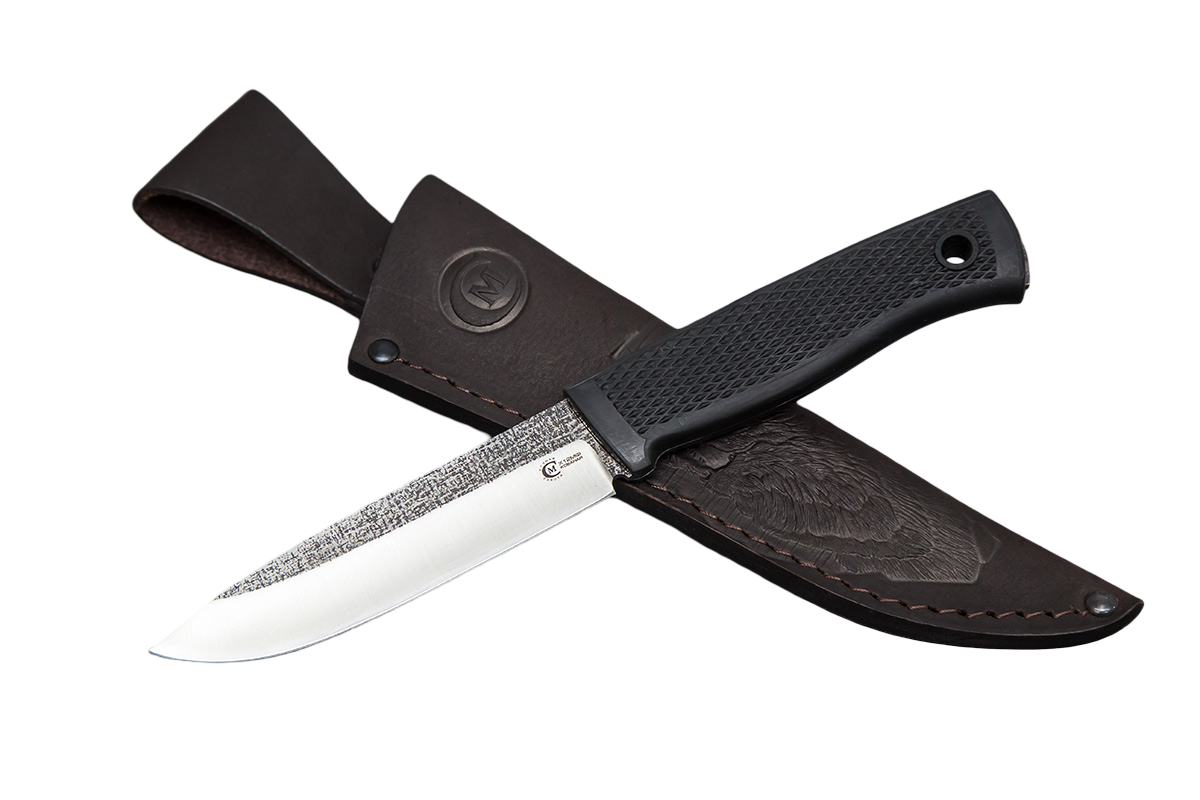 Нож ИП СЕМИНА Мурена сталь Х12МФ след ковки рукоятка Elastron черный - фото 1