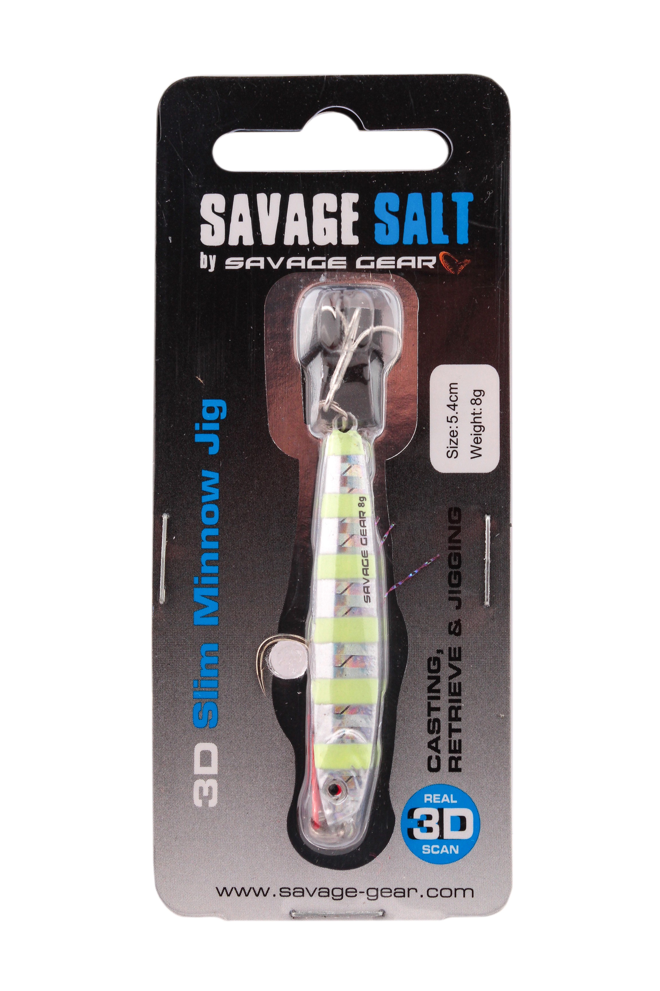 Пилькер Savage Gear 3D Slim Minnow Jig 8гр 5.4см Zebra Glow - фото 1