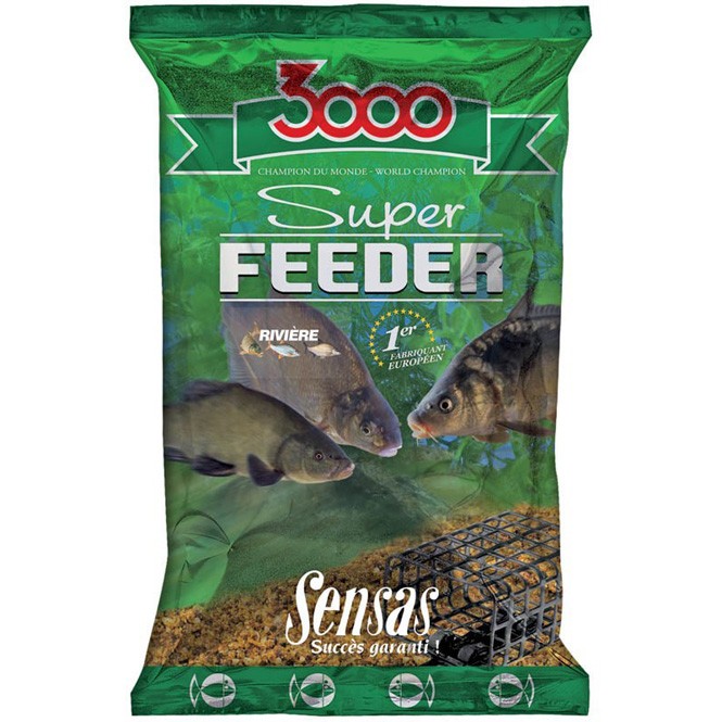 Прикормка Sensas 3000 1кг super feeder river black 1кг - фото 1