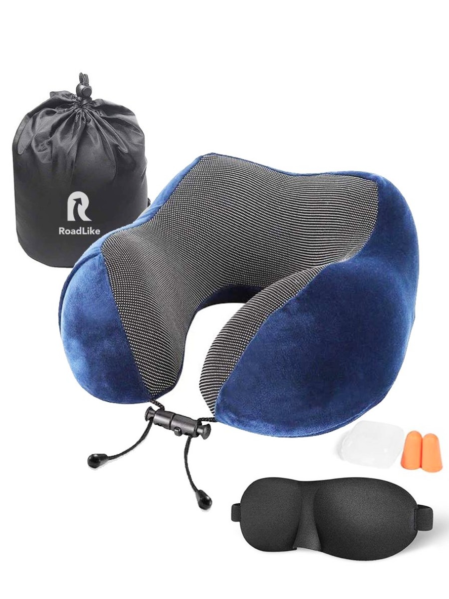 Подушка RoadLike Travel kit velvet с эффектом памяти синий - фото 1