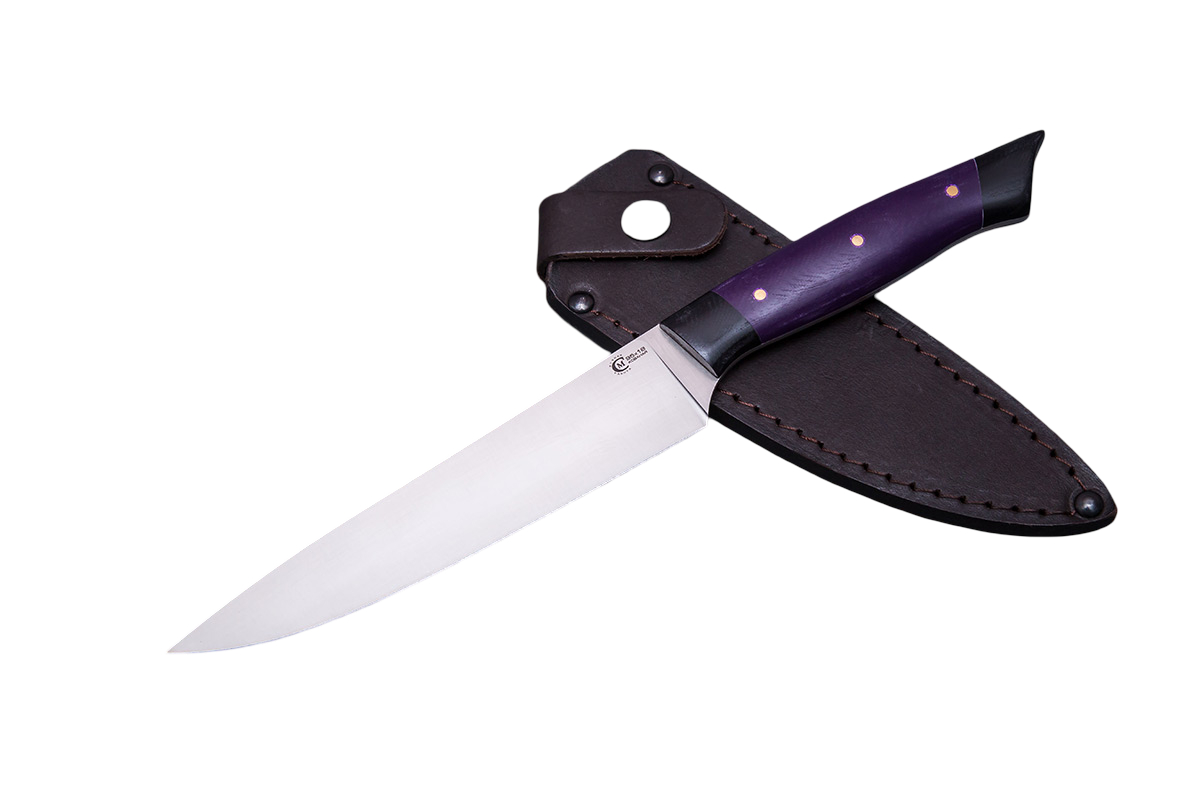 Нож ИП СЕМИНА Хлебный ст.95х18 ц.м. рук.G10 фиолетовый с чехлом - фото 1
