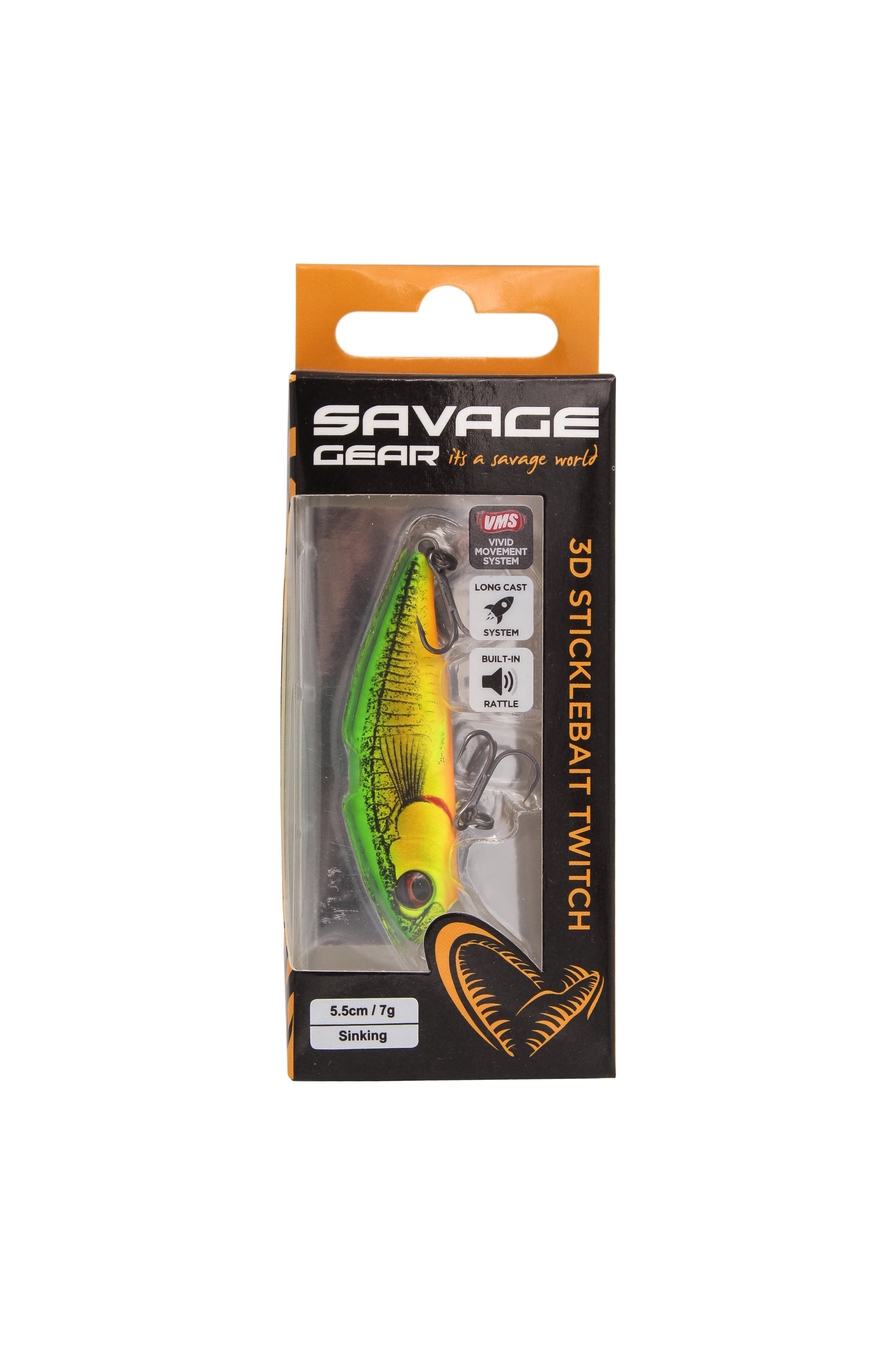 Воблер Savage Gear 3D sticklebait twitch 5,5см 7гр sinking firetiger - фото 1