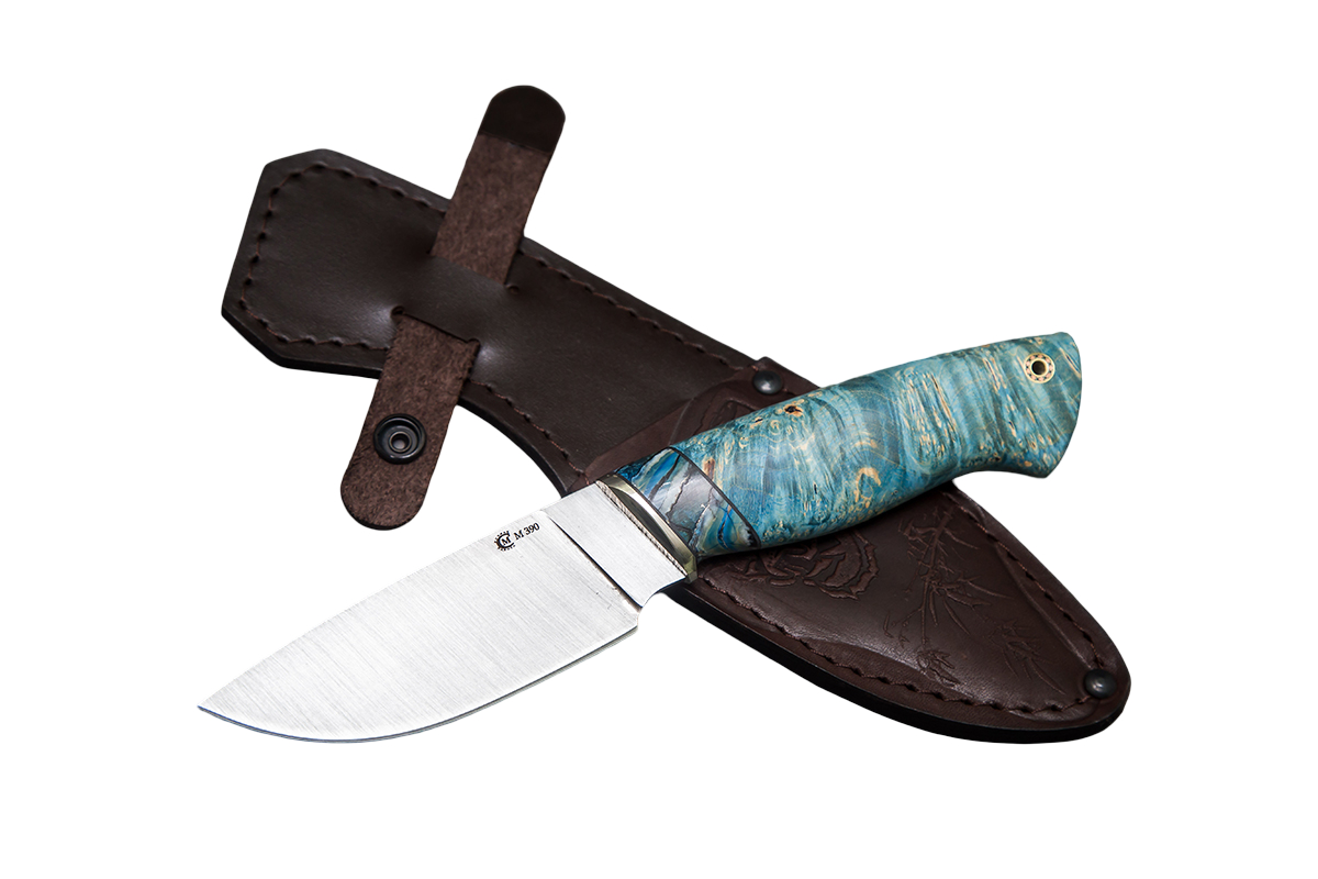 Нож ИП СЕМИНА Разделочный сталь М390 мельхиор зуб мамонта стаб кап клена - фото 1