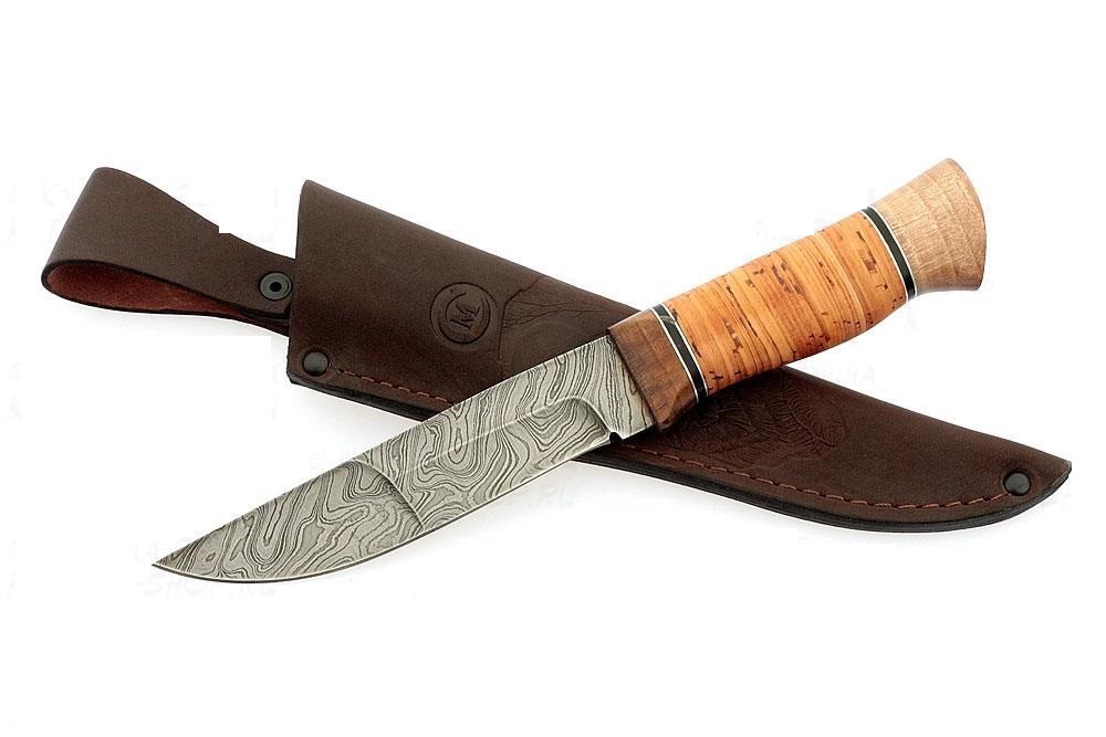 Нож ИП Семин Путник дамасская сталь береста - фото 1