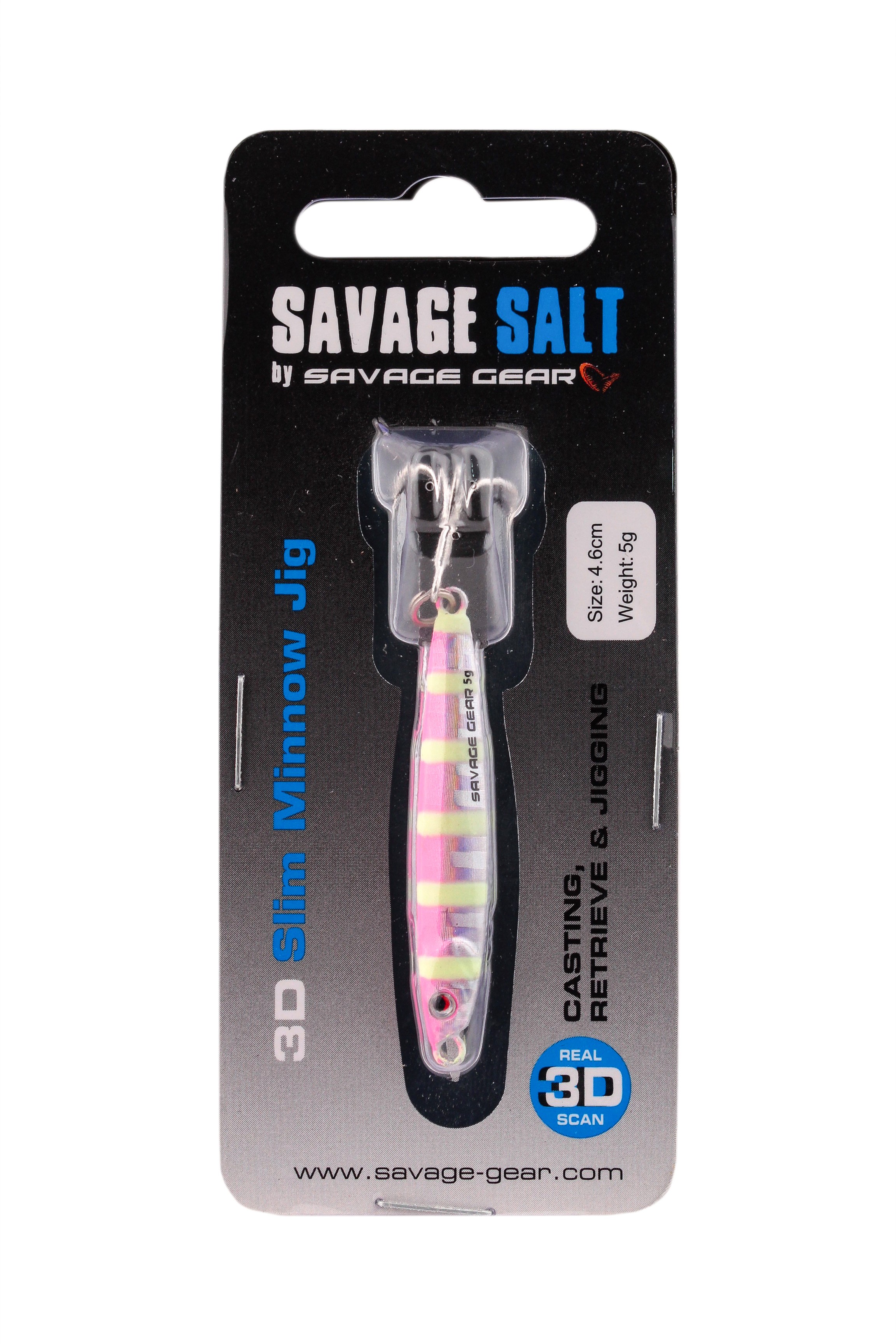 Пилькер Savage Gear 3D Slim Minnow Jig 5гр 4.6см Pink Zebra Glow - фото 1