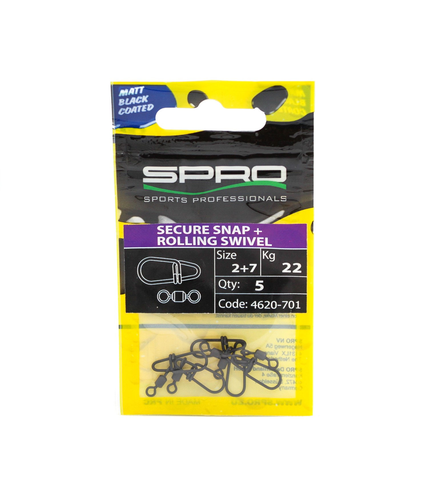 Застежка с вертлюгом SPRO Matte black secure snap rg swivel №2+7