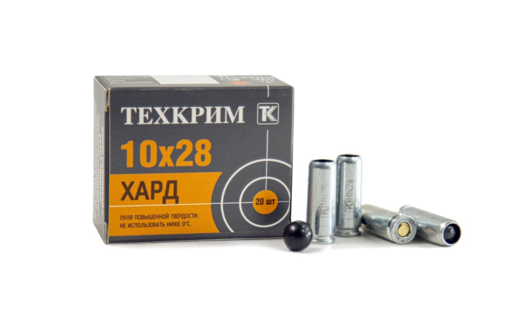 МП Патроны травматические Техкрим Хард, кал. 10x28 (1.0 гр./80дж), п.20шт., ар - фото 1
