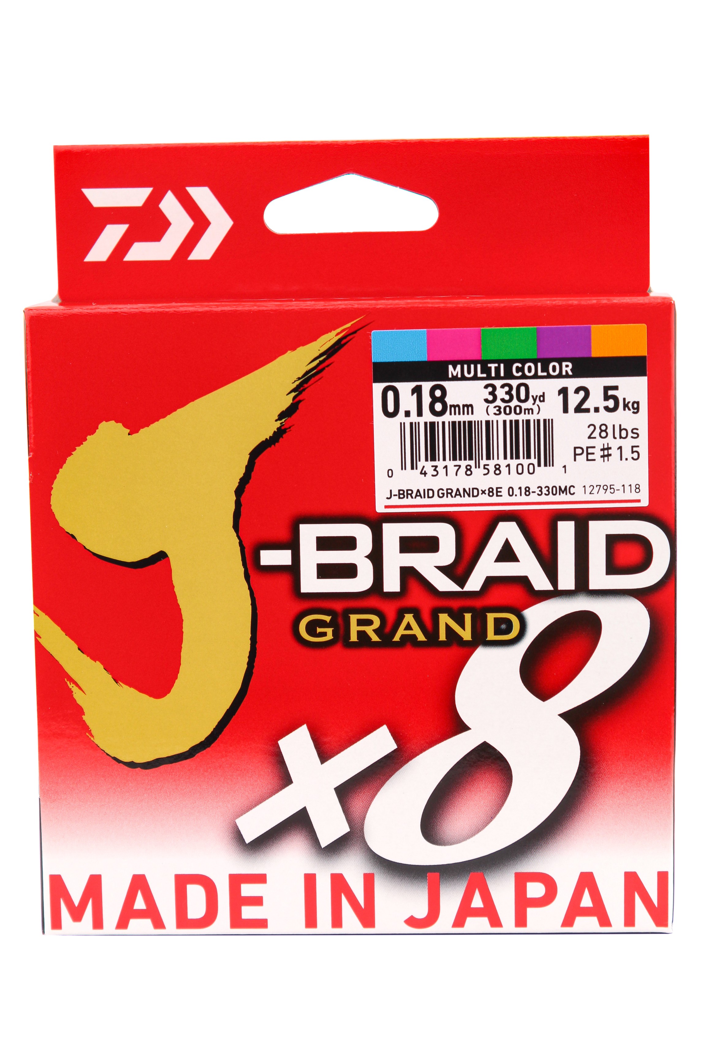 Шнур Daiwa J-Braid Grand X8E 0,18мм 300м multi color - фото 1