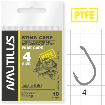 Крючок Nautilus Sting Carp Wide gape S-1143PTFE № 4 - фото 1