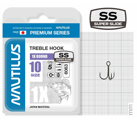 Крючок тройной Nautilus 1X Round Premium Series 6063SS №10 (5шт) - фото 1